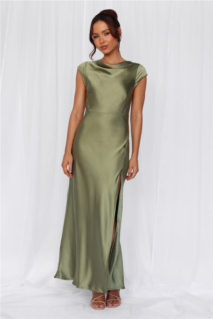 HELLO MOLLY The Valentina Cap Sleeve Satin Maxi Dress Olive – SUGARPOLLY